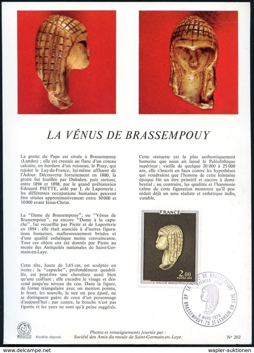 1976 (6.3.) FRANKREICH, 2,00 F. "Die Venus Von Brassempouy" / Elfenbein-Frauenkopf) + Motivgleicher ET-Sonderstempel Auf - Autres & Non Classés