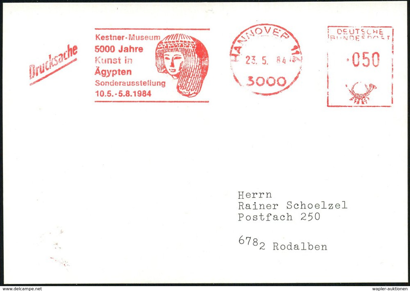 1984 (23.5.) 3000 Hannover 11, Absender-Freistempel Kestner-Museum Mit Alt-ägyptischem Frauenkopf, Inl.-Karte - Alt-Ägyp - Other & Unclassified