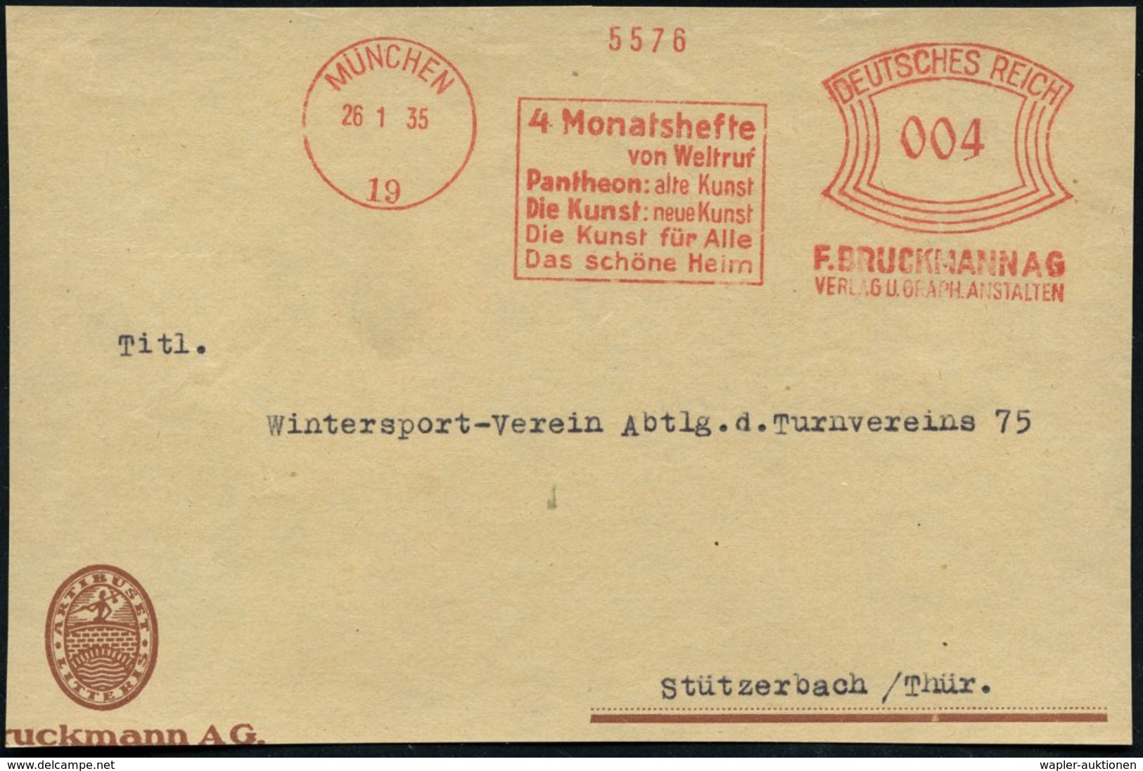 1935 (26.1.) München 19, Absender-Freistempel, Zeitschrift "Pantheon: Alte Kunst..", Bedarfs-Vorderseite - Antikes Griec - Other & Unclassified