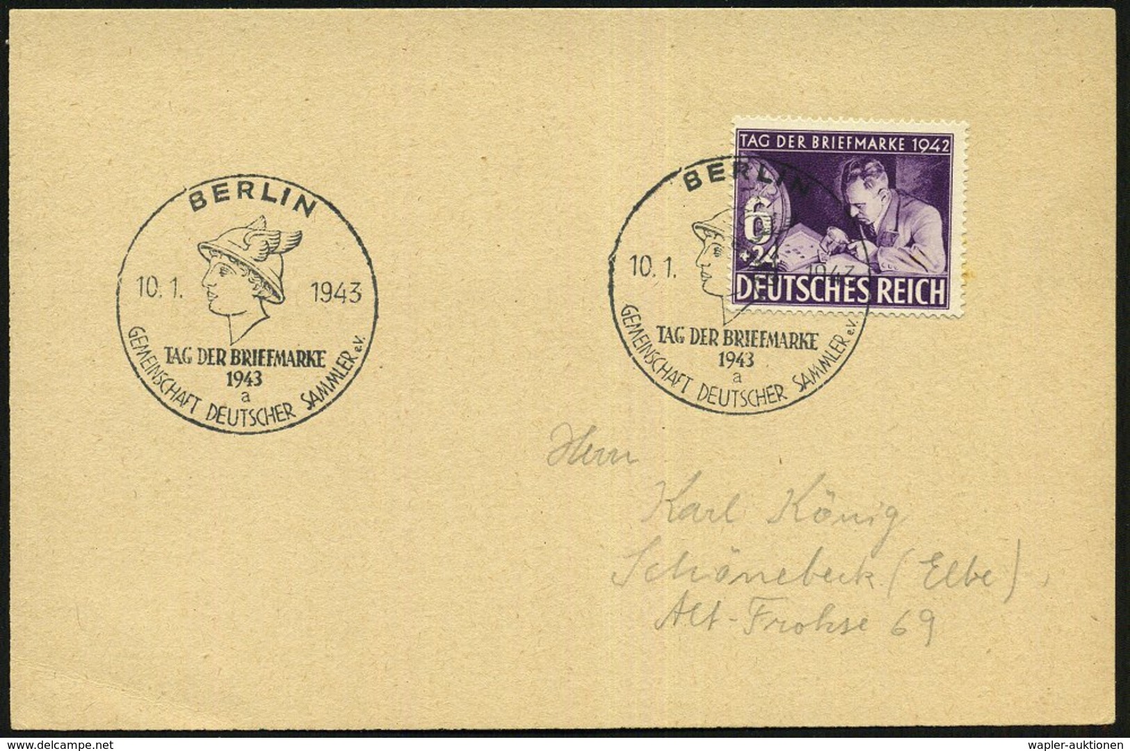 1943 (10.1.) Berlin, Sonderstempel Tag Der Briefmarke Mit Hermes-Kopf, Inl.-Karte (Bo.384) - Antike Griechische Und Römi - Other & Unclassified