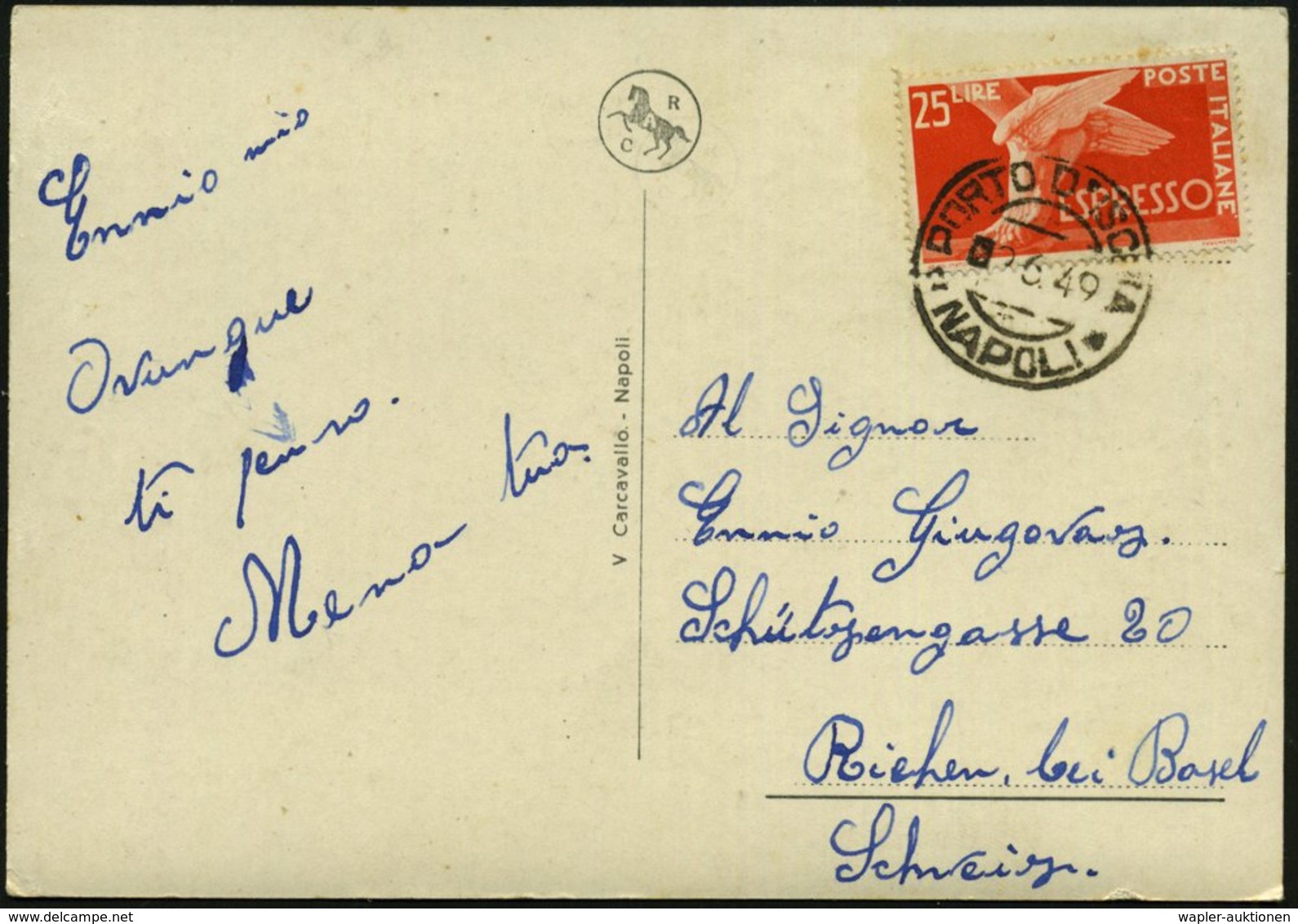 1949 (2.6.) ITALIEN, 25 L. Express-Marke = Geflügelter Fuß Des Merkur, Bedarfs-Auzslands-Ak. (Mi.718 EF) - Antike Griech - Sonstige & Ohne Zuordnung