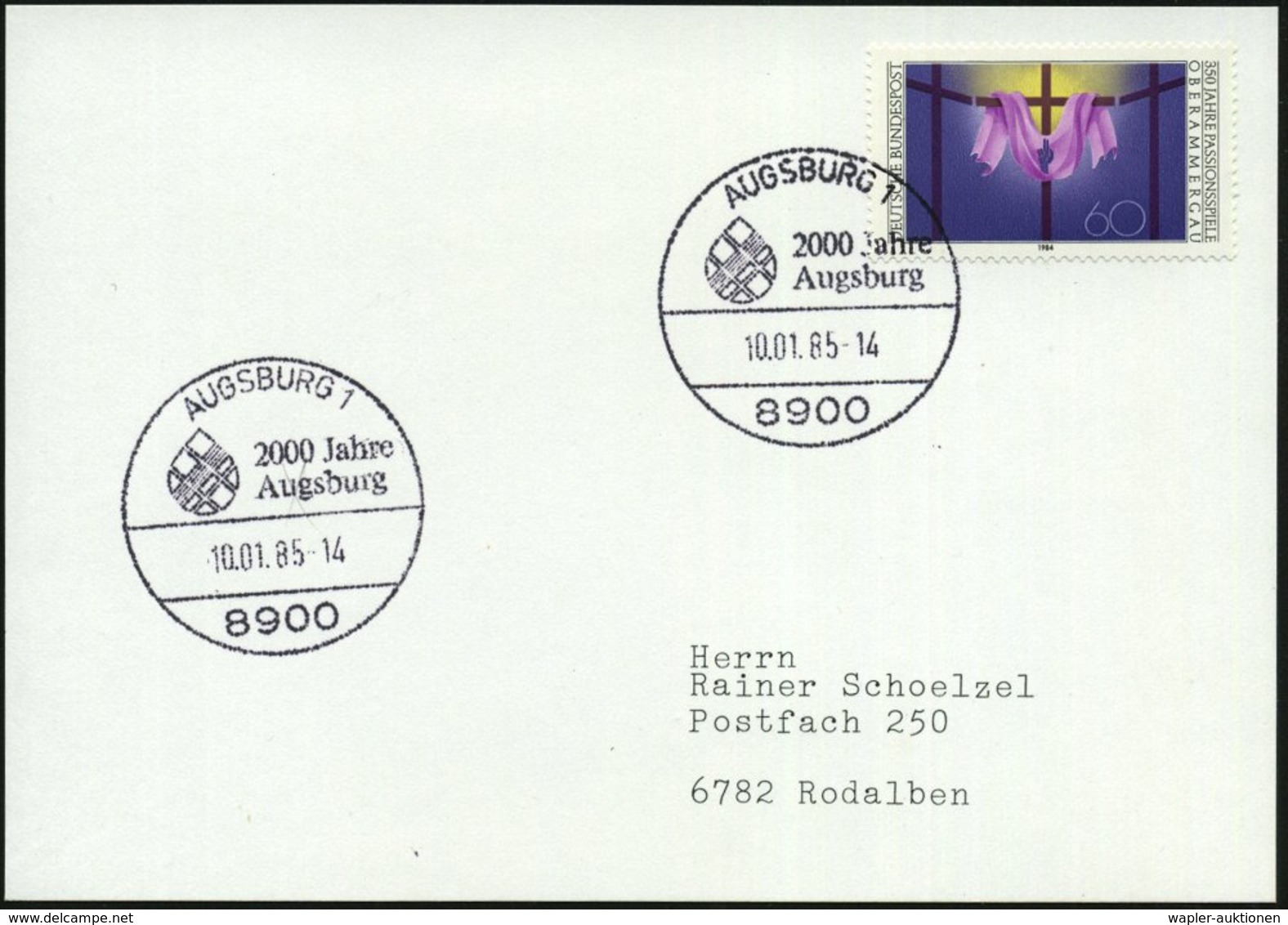 1983 8900 AUGSBURG 1 Maschinen-Werbestempel Und Sonderstempel 2000 Jahre Augsburg (röm. Fruchtbarkeitssymbol = Stadtwapp - Other & Unclassified