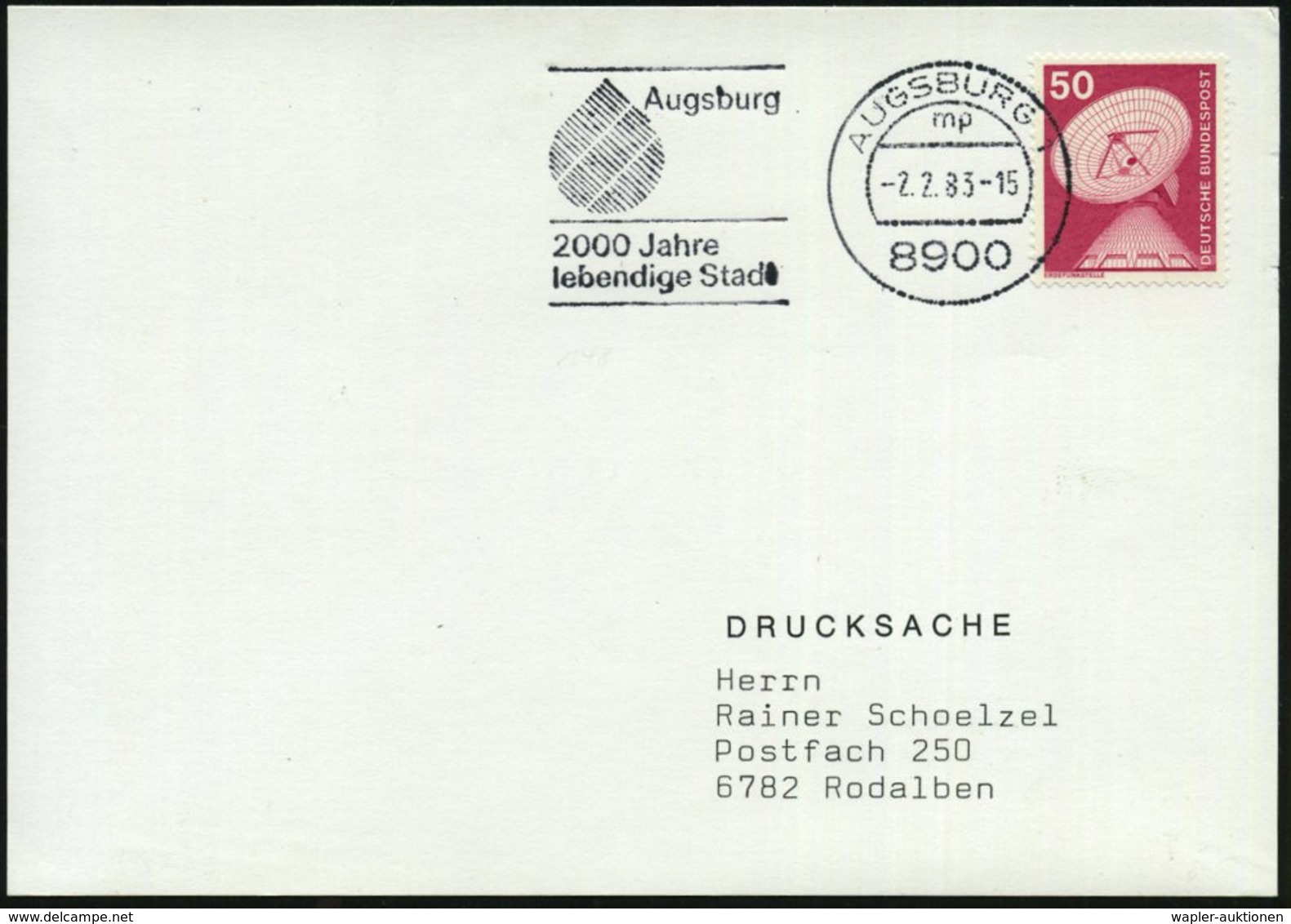 1983 8900 AUGSBURG 1 Maschinen-Werbestempel Und Sonderstempel 2000 Jahre Augsburg (röm. Fruchtbarkeitssymbol = Stadtwapp - Other & Unclassified