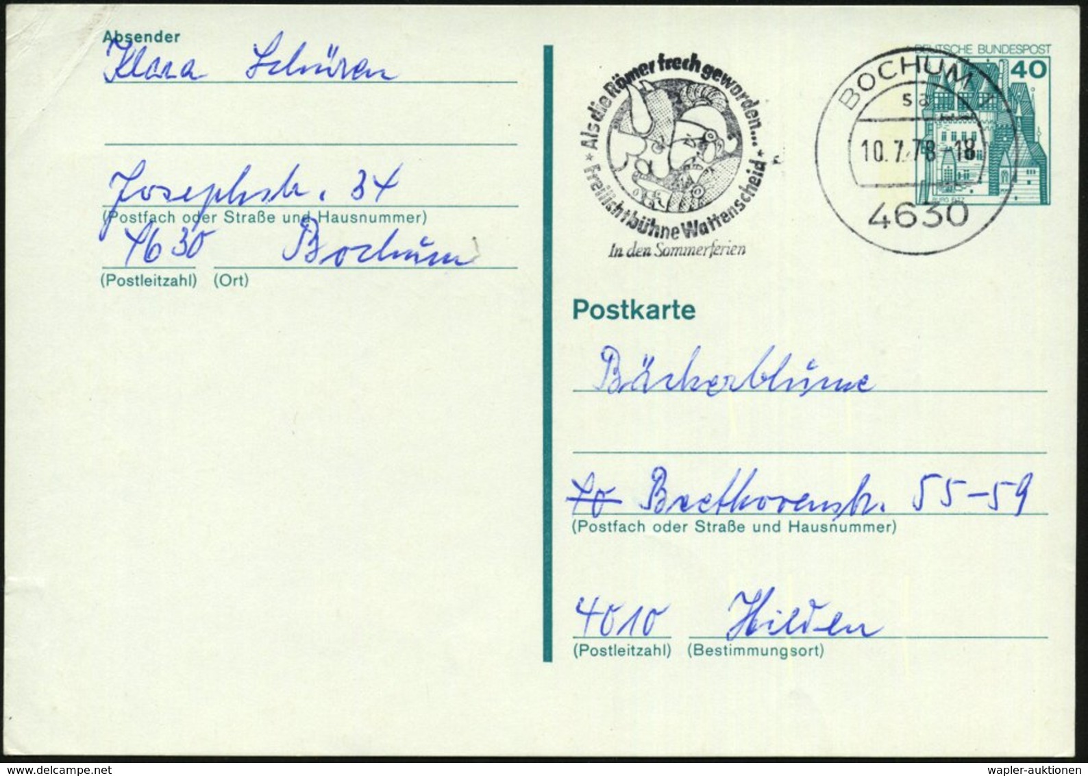 1978 (10.7.) 4630 BOCUM 1, Maschinen-Werbestempel "Als Die Römer Frech Geworden.." (Germane U. Röm. Legionär), Bedarfska - Other & Unclassified