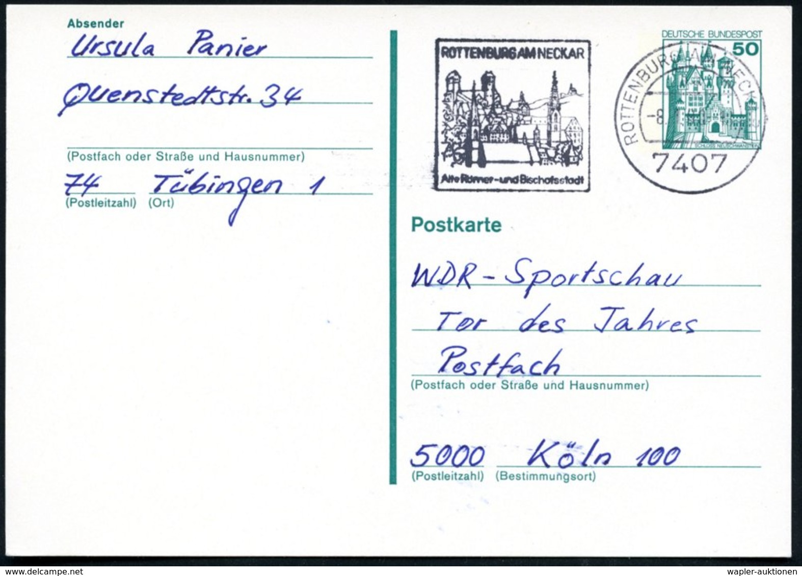 1980 7407 ROTTENBURG AM NECKAR, Maschinen-Werbestempel "Alte Römer- U. Bischofsstadt", Bedarfskarte (Bo.8 A) - Römische  - Other & Unclassified