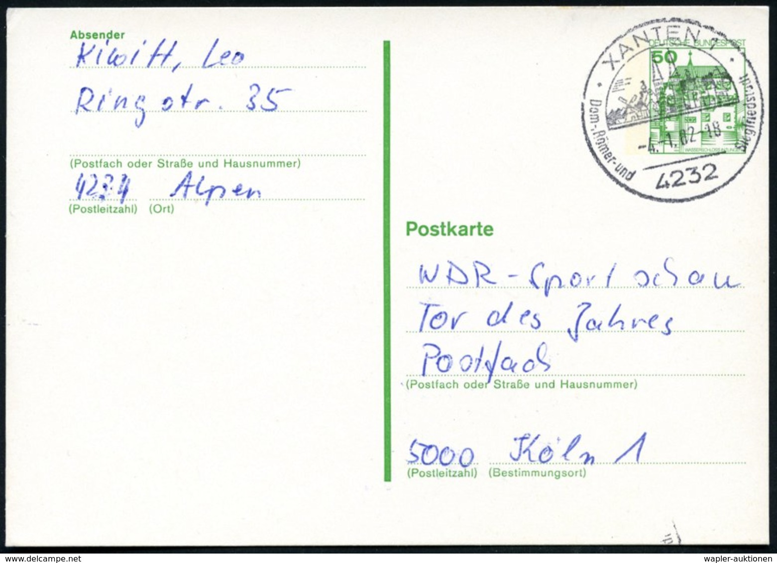 1982 4232 XANTEN, 1982 Handwerbestempel: Dom-, Römer- U. Siegfriedstadt (Ortsbid), Bedarfskarte (Bo.6) - Römische Geschi - Other & Unclassified