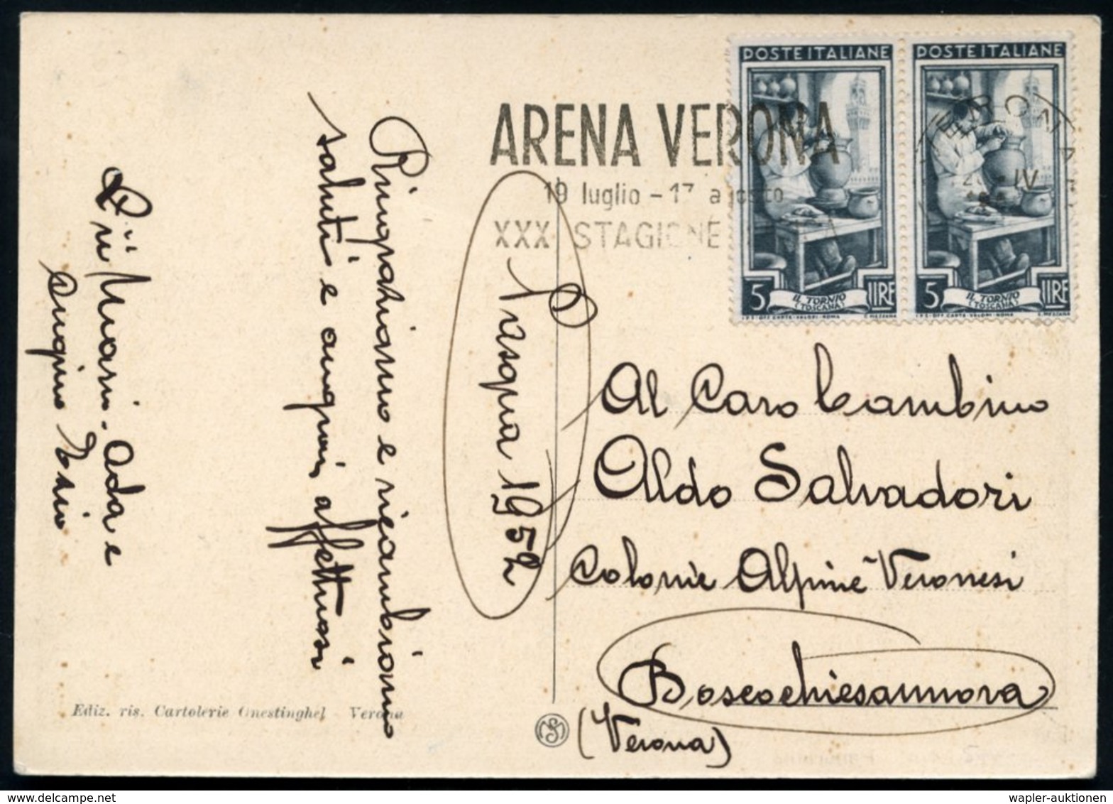 1952 ITALIEN, Maschinenwerbestempel ARENA VERONA (Spielzeit) = Röm. Amphitheater, Bedarfs-Ak. - Römische Geschichte & Ku - Other & Unclassified