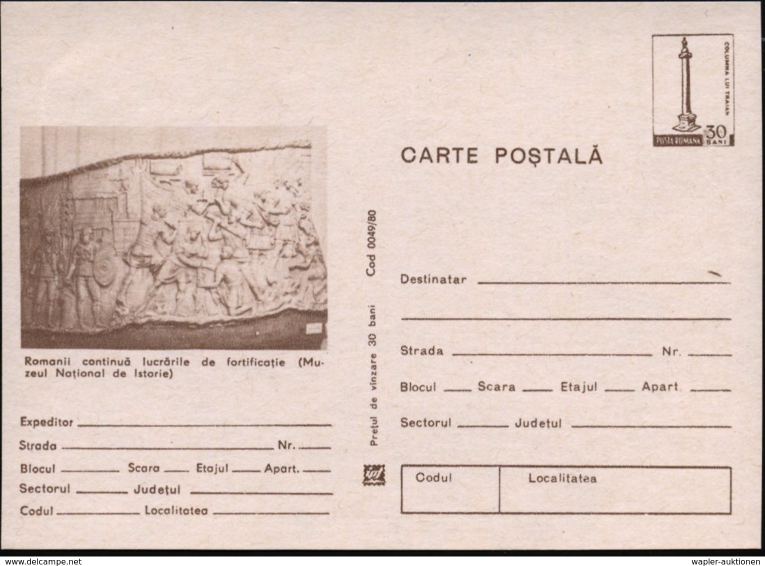 1980 RUMÄNIEN, 30 B. Tranjanssäule: Römer Bauen Ein Kastell, Ungebr. (Mi.P 832) - Römische Geschichte & Kultur / Roman H - Other & Unclassified