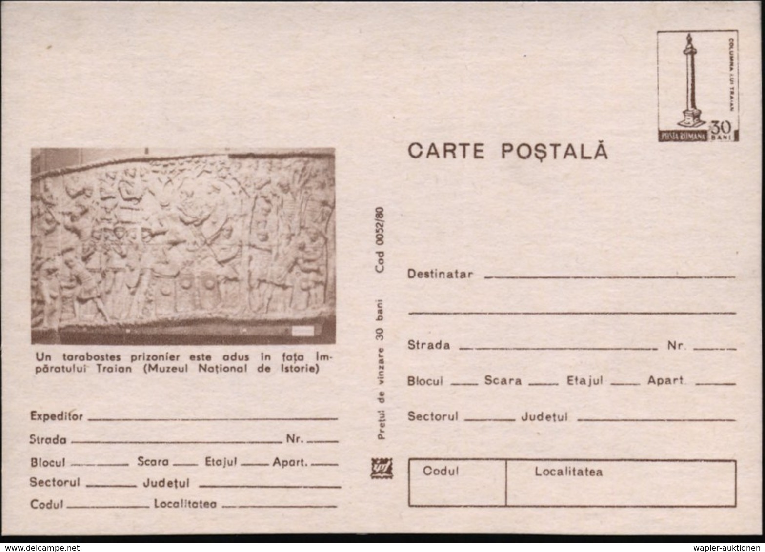 1980 RUMÄNIEN, 30 B. Tranjanssäule: Römische Kriegsgefangenen Auf Der Trajanssäule, Ungebr. (Mi.P 832) - Römische Geschi - Other & Unclassified