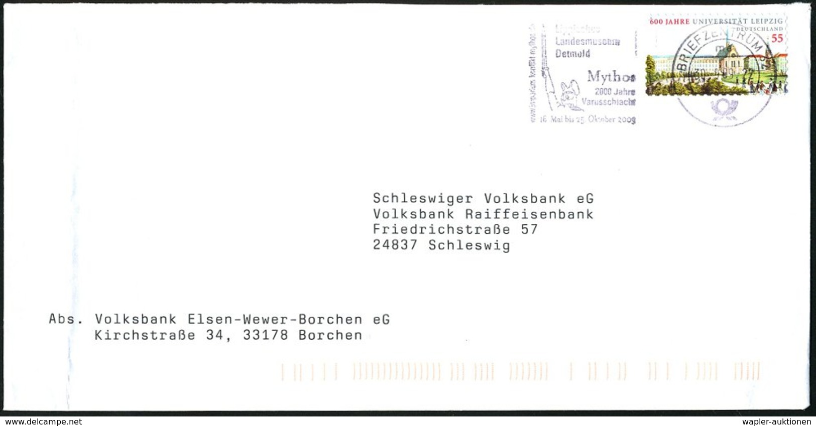 2009 Maschinen-Werbestempel Briefzentrum 32: Landesmuseum Detmold, 2000 Jahre Varusschlacht (Arminius-Denkmal), Firmenbr - Autres & Non Classés