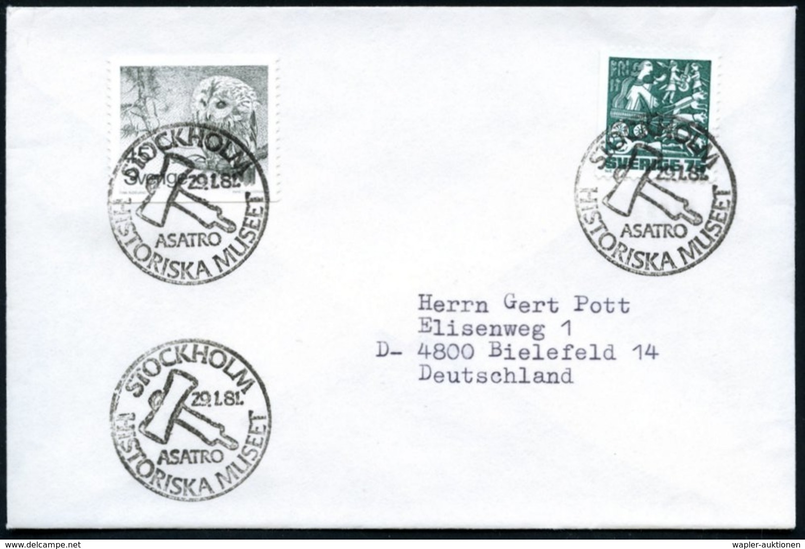 1981 (29.1.) SCHWEDEN, Sonderstempel Histor. Museum Stockholm: Hammer (Mjölner) Des Gottes Donar/ Thor, Ausl.-Brief - Ge - Other & Unclassified