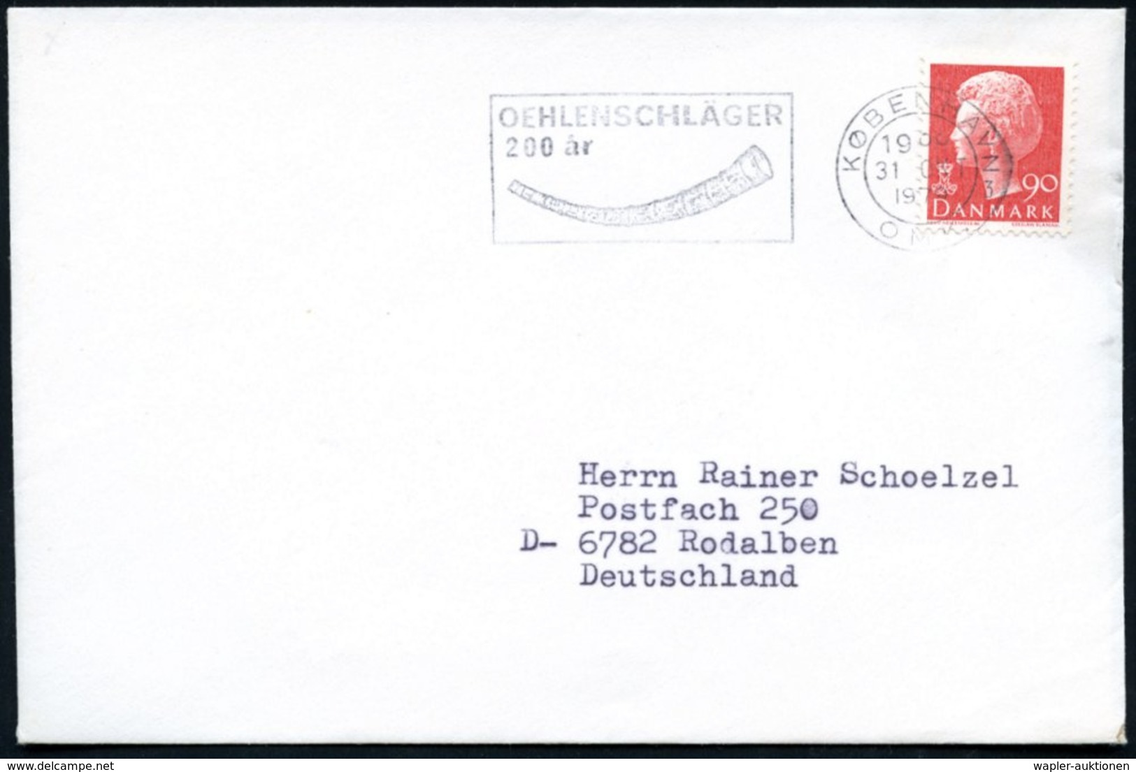 1979 DÄNEMARK, Maschinen-Werbestempel Köbenhavn Oehlenschläger = Signalhorn, Ausl.-Brief - Wikinger / Vikings / Les Viki - Other & Unclassified
