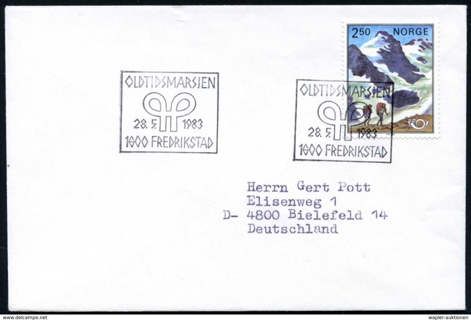 1983 (28.5.) NORWEGEN, Sonderstempel 1600 Frederikstad (Wanderungen Zu Archäolog. Fundstätten) = Archäolog. Symbol, Ausl - Other & Unclassified