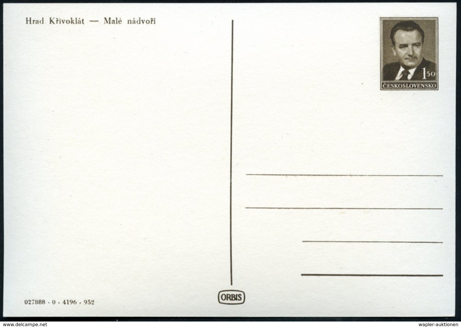 1952 TSCHECHOSLOWAKEI, 1,50 Kc. Bildpostkarte Gottwald: Krivoklat, Burg Ottokars II. U. Wenzel II. (Innenhof), Ungebr. ( - Autres & Non Classés