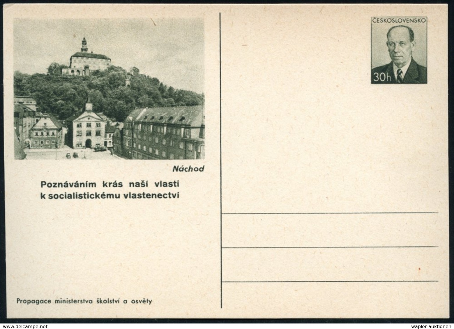 1953 TSCHECHOSLOWAKEI, 30 H. Bildpostkarte Zapatocky: Schloß Nachod (um 1250 Erbaut) Mit Ort, Ungebr. (Pofis CDV.120/17) - Other & Unclassified