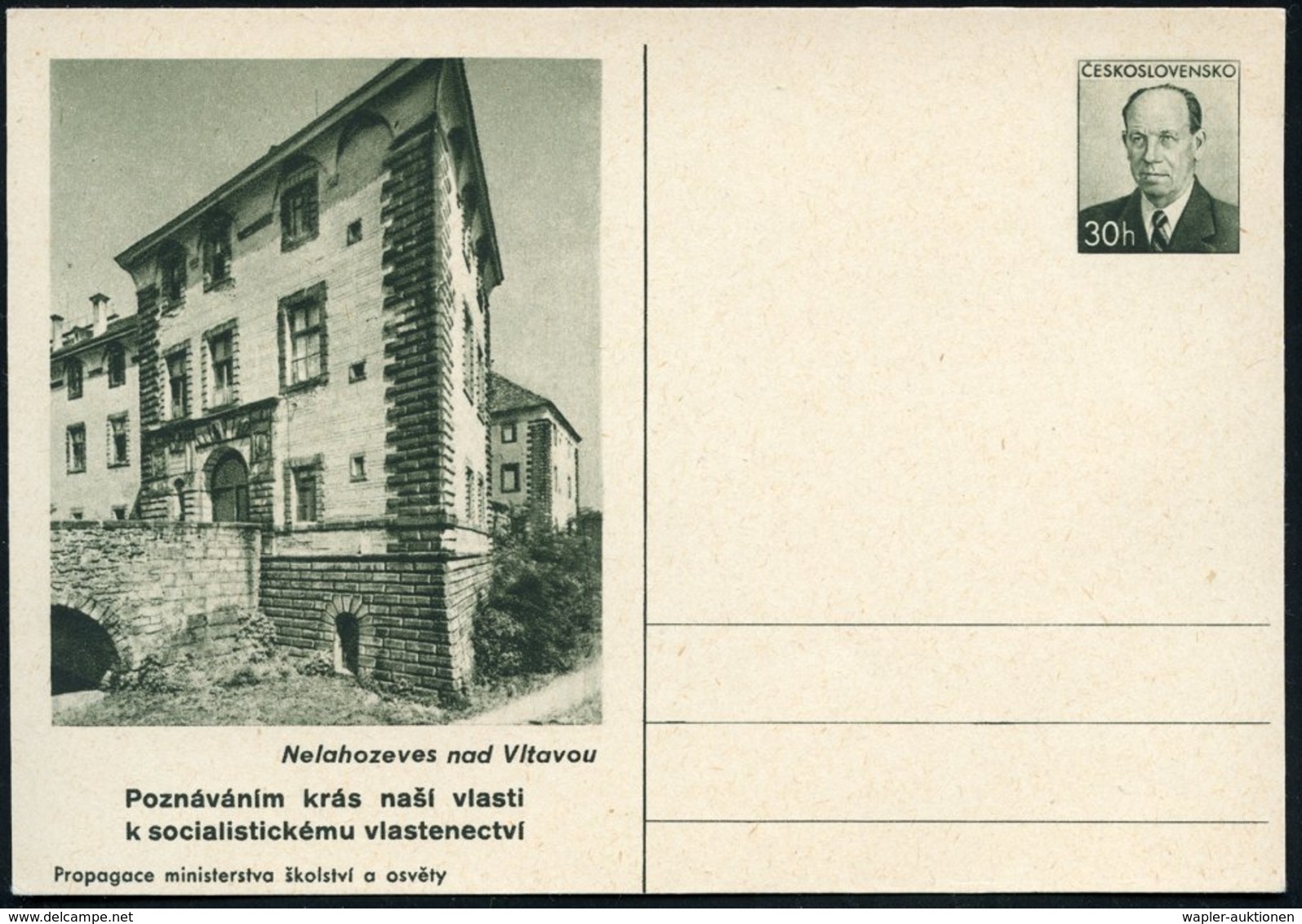 1953 TSCHECHOSLOWAKEI, 30 H. Bildpostkarte Zapatocky: Schloß Nelahozeves (dt. Mühlhausen) Spät-Renaissance (ab 1553) Im  - Other & Unclassified