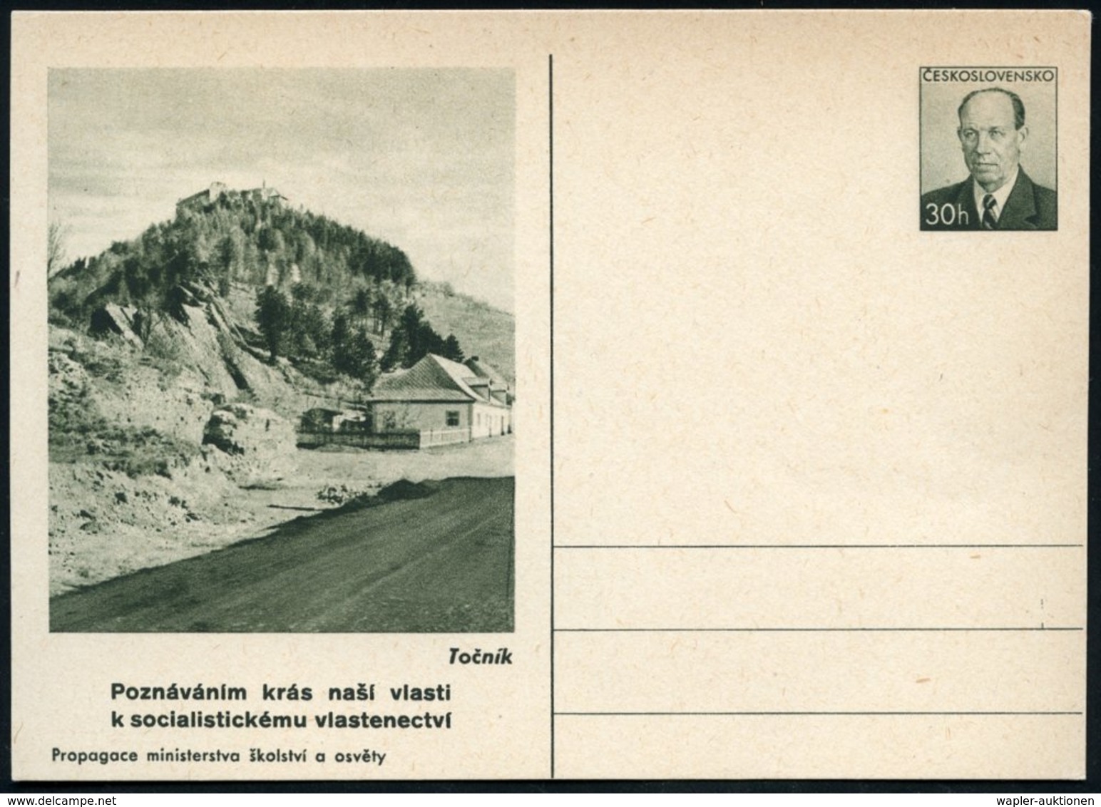 1953 TSCHECHOSLOWAKEI, 30 H. Bildpostkarte Zapatocky: Schloß Tocnik (Jagdschloß (um 1400, Wenzel IV.), Ungebr. (Pofis CD - Other & Unclassified