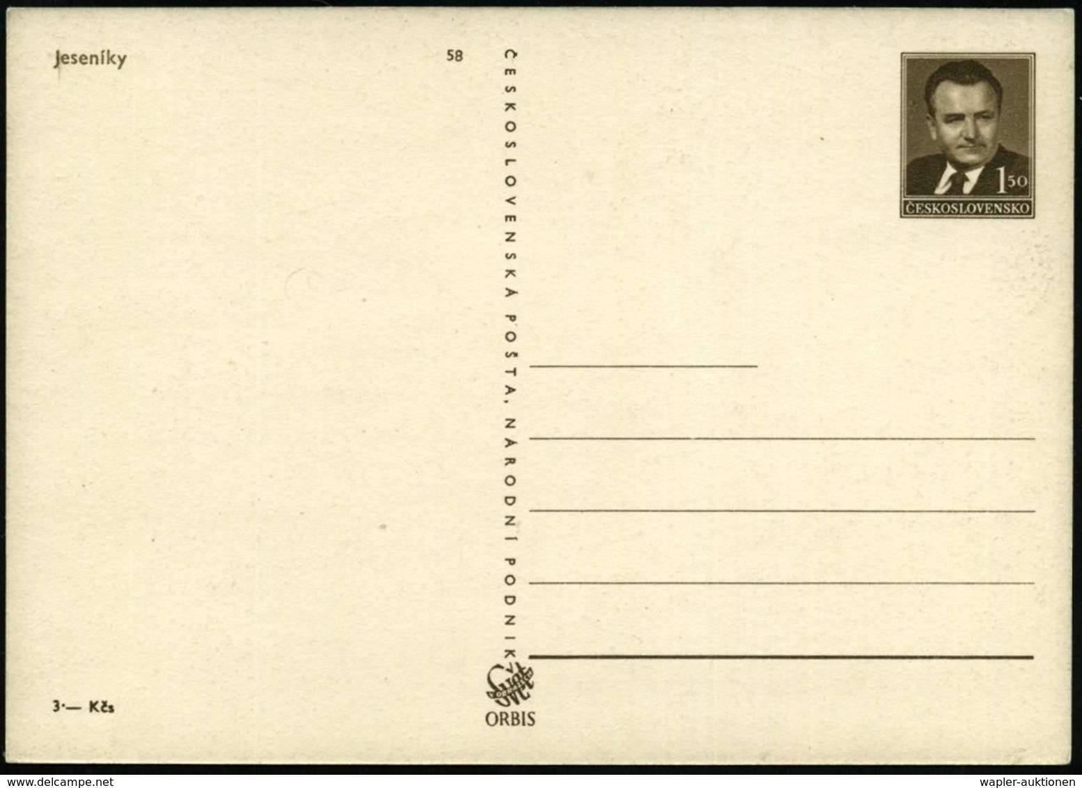 1950 TSCHECHOSLOWAKEI, 1,50 Kc.. Bildpostkarte Gottwald: Jeseniky (Sudetengebirg) Aussichtsturm, Ungebr. (Pofis CPH.2/58 - Other & Unclassified