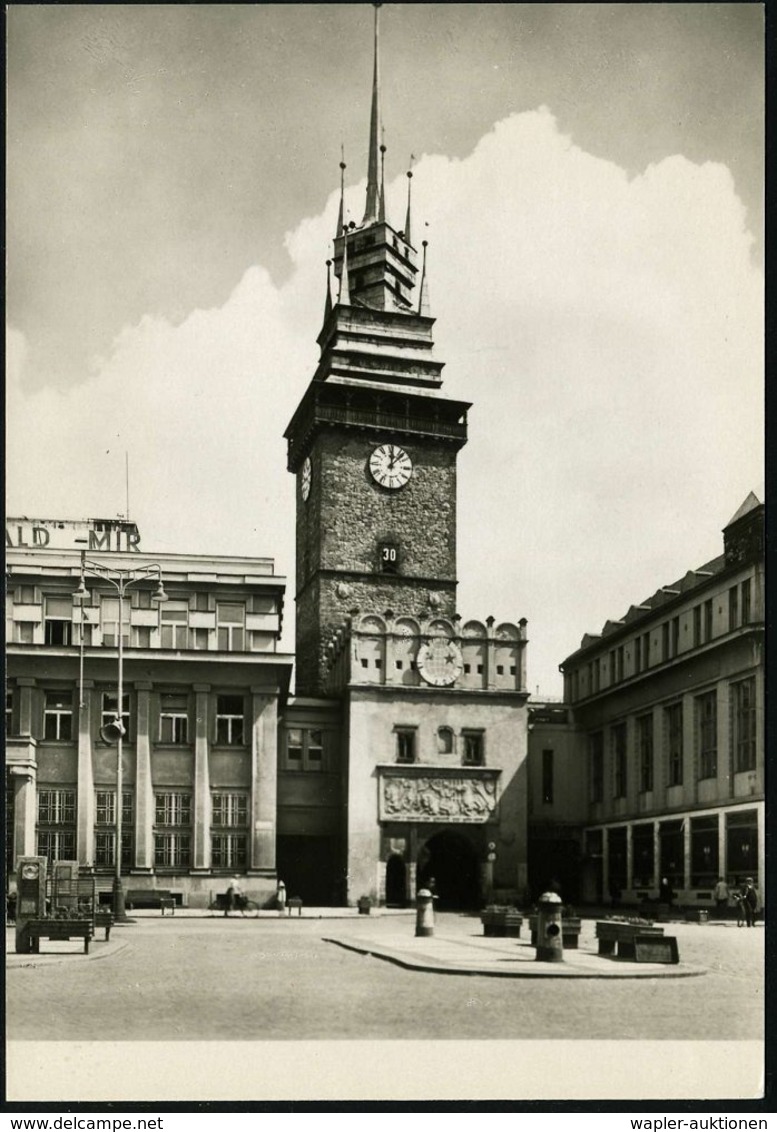 1953 TSCHECHOSLOWAKEI, 1,50 Kc.. Bildpostkarte Gottwald: Pardubice, Zelena Brana (Uhrturm), Ungebr. (Pofis CPH.34/28) -  - Autres & Non Classés
