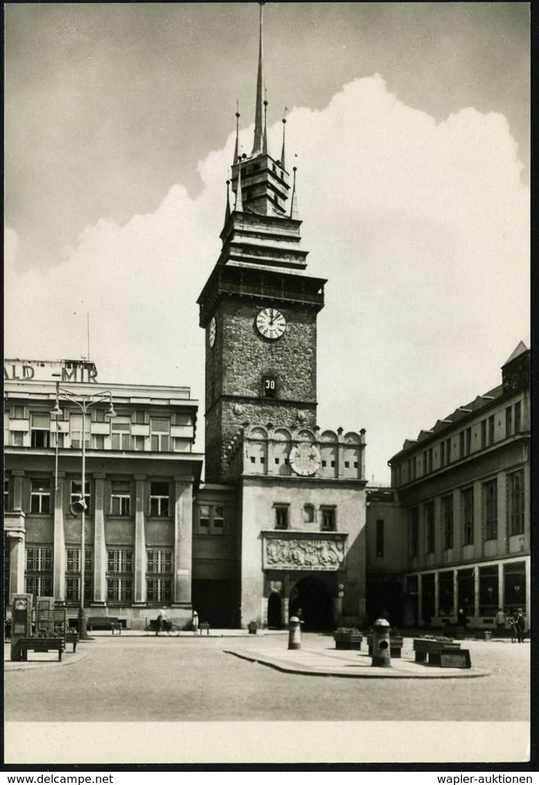 1953 TSCHECHOSLOWAKEI, 1,50 Kc.. Bildpostkarte Gottwald: Pardubice, Zelena Brana (Uhrturm), Ungebr. (Pofis CPH.34/28) -  - Other & Unclassified