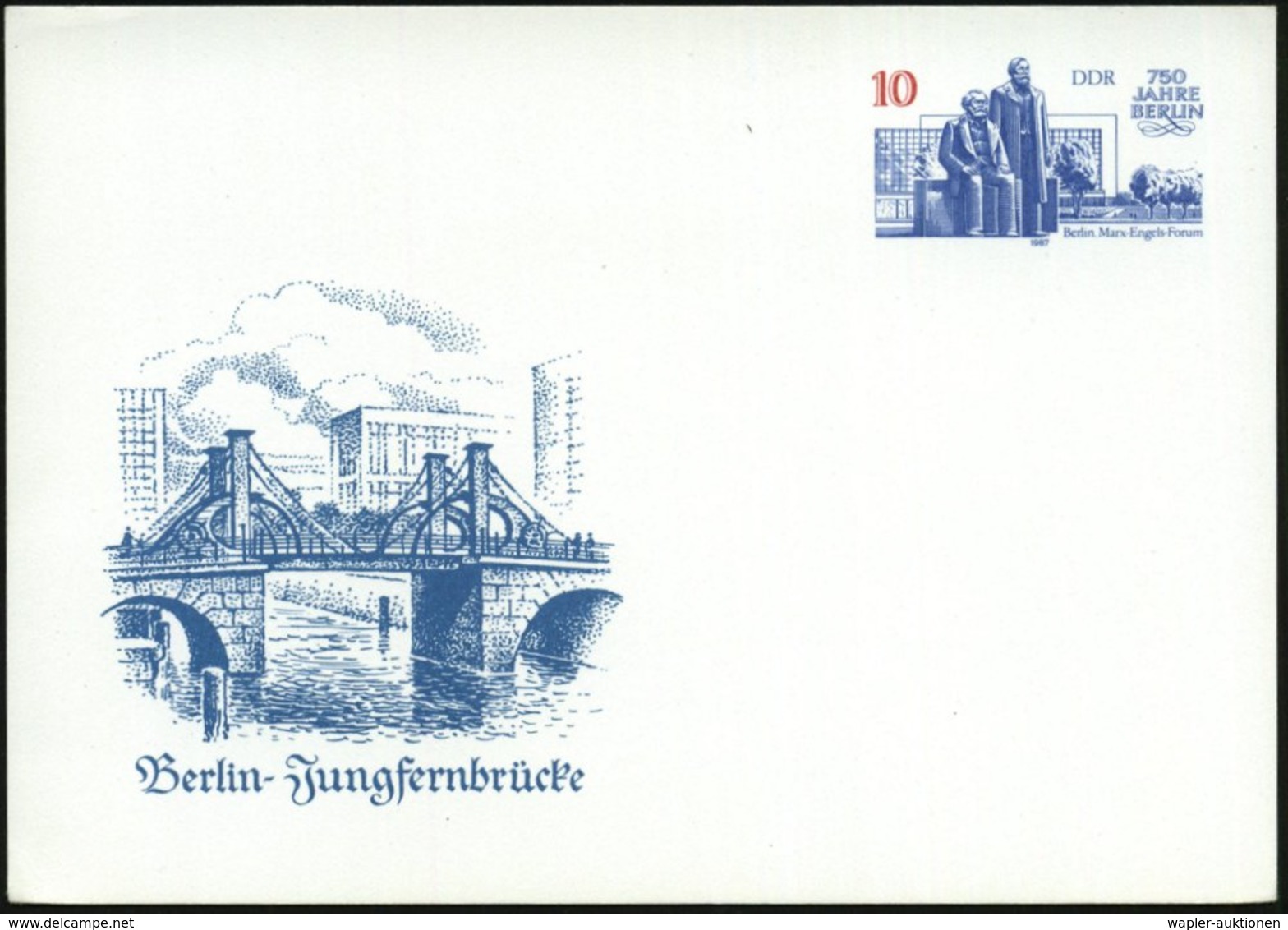 1987 1085 BERLIN, 10 Pf. Sonder-Ganzsache "750 Jahre Berlin" (Marx-Engels-Forum) Mit Jungfernbrücke, Je Ungebr. Und Mit  - Sonstige & Ohne Zuordnung