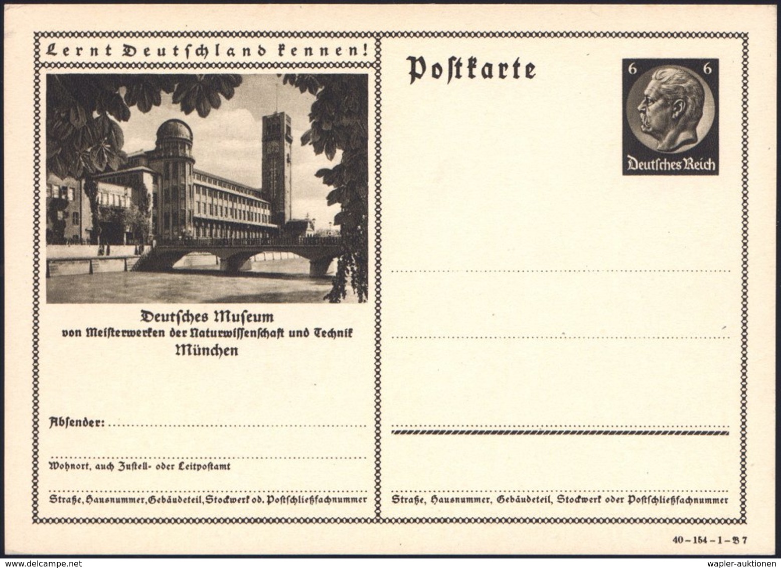 1940 MÜNCHEN, 6 Pf. Bildganzsache Hindenbg.: Deutsches Museum (Technik-Museum) Mit Planetarium U. Isar-Brücke, Ungebr. ( - Altri & Non Classificati