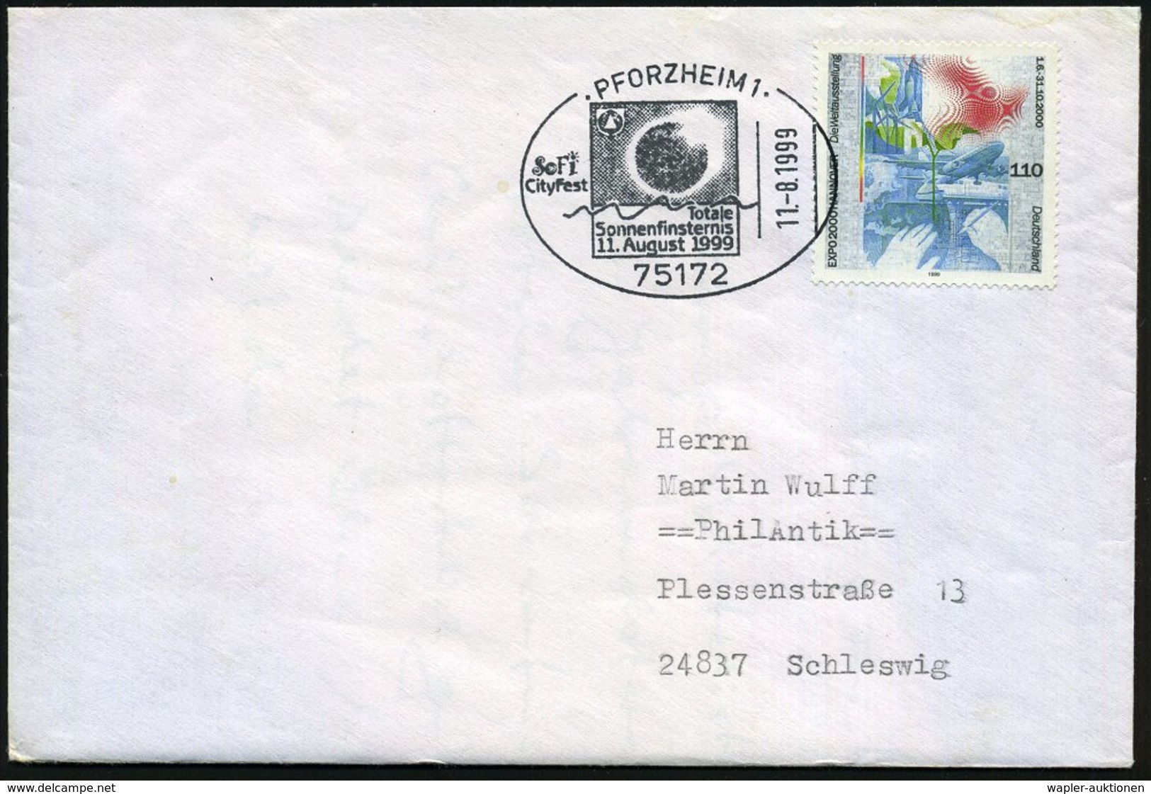 1999 (11.8.) 75172 PFORZHEIM 1, Sonderstempel Totale Sonnenfinsternis, Inl.-Brief - Sonne & Planeten / Sun & Planets / S - Other & Unclassified