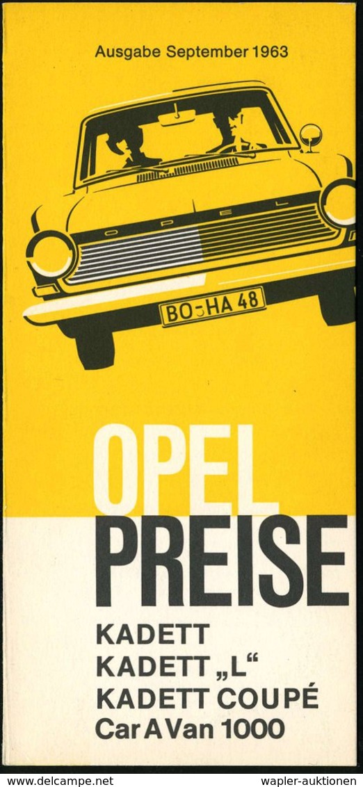 1963 RÜSSELSHEIM, Orig. Falt-Prospekt For Opel "Kadett" (4 Seiten) Mit Preisen, Erstklassig Erhalten! - Deutsche Automob - Other & Unclassified