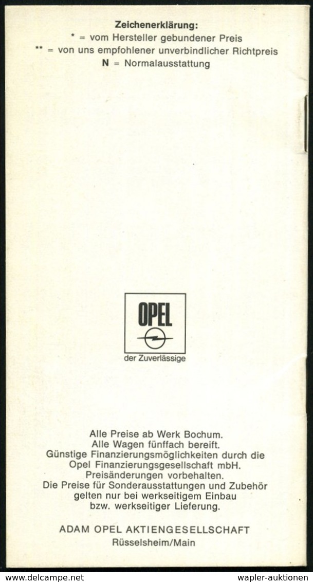 1968 RÜSSELSHEIM, Orig. Falt-Prospekt Mit Preisen Für Opel Caravan (Kombi, Coupé), Kadett, 16 Seiten Mit Preisen, Erstkl - Other & Unclassified