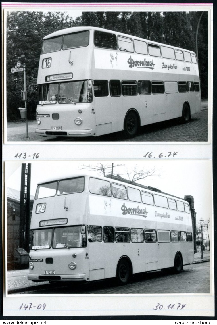 1972/75 BERLIN, 11 verschiedene s/ w.-Fotos der BVG (West) Doppeldecker-Omnibusse (meist Format 7 x 10,5 cm) mit Alkohol