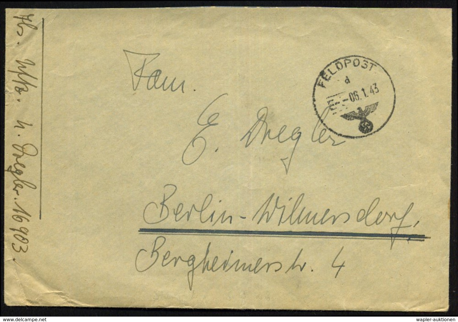 1943 (6.1.) DEUTSCHES REICH, Feldpostbrief Der Feldpost-Nr. 16 903 = Stab Kradschützen Batl. 26 - Motorrad & Zubehör / M - Other & Unclassified