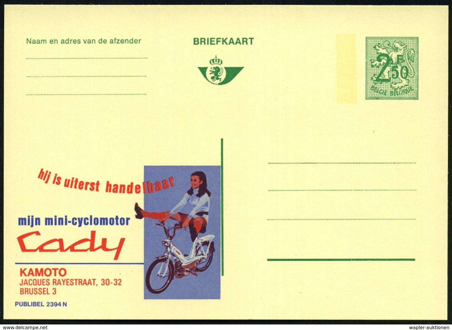 1970 BELGIEN, 2,50 F. Publibel: Klein-Motorrad "Cady" (Mofa), Ungebr. (Mi.P 347 IV / 2394 N) - Motorrad & Zubehör / Moto - Other & Unclassified