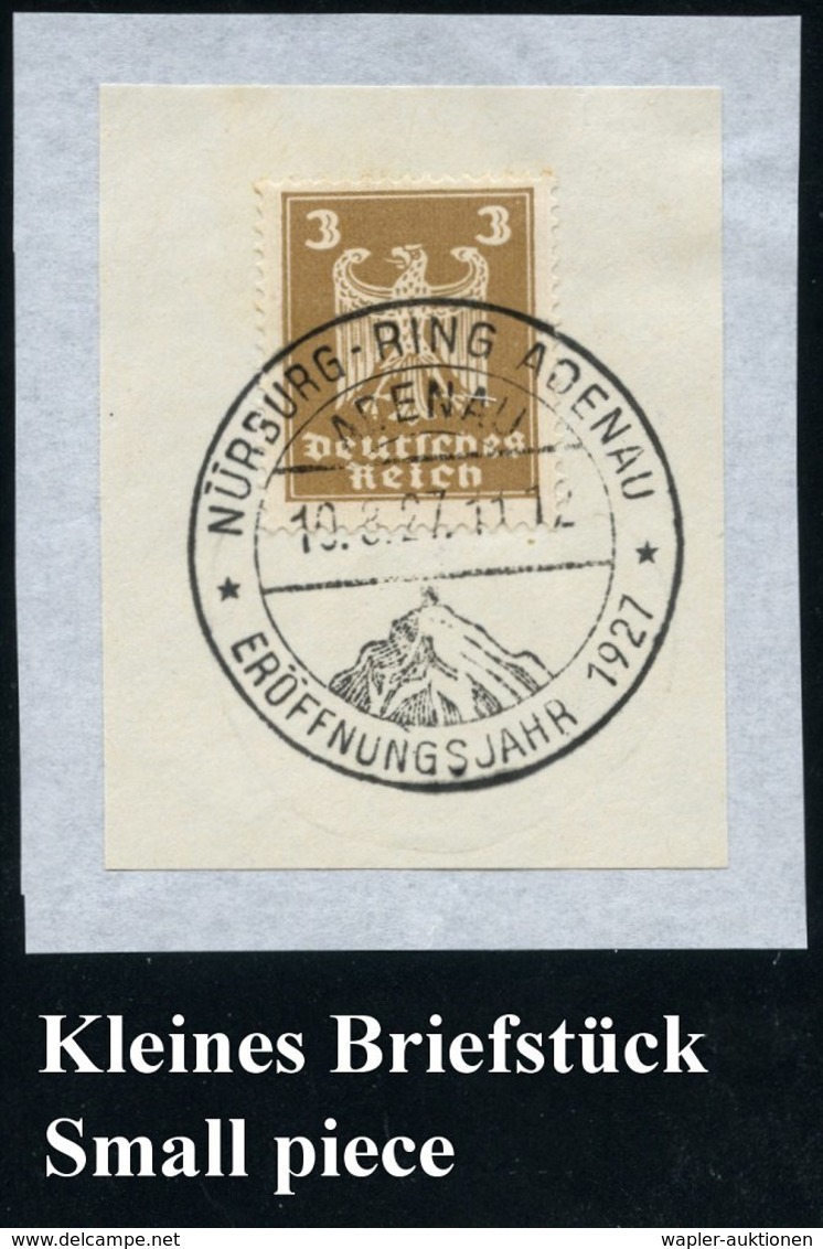 1927 (10.8.) ADENAU, Handwerbestempel NÜRBURG-RING = Auto- & Motorrad-Rennstrecke, Kleines Briefstück (Bo.1 , Erstjahr!) - Autres & Non Classés