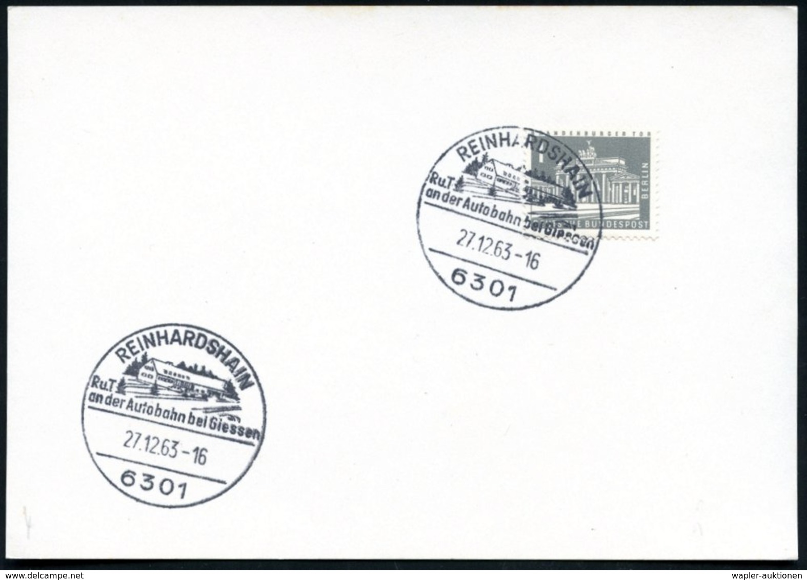 1963 (27.12.) 6301 REINHARDSHAIN, Handwerbestempel Autobahn-Raststätte = Hauspostamt, Karte Ohne Adresse (Bo.2, Erstjahr - Autres & Non Classés