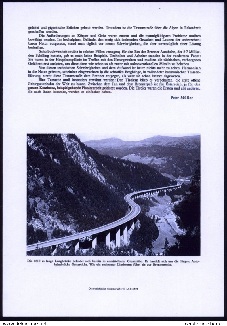 1991 ÖSTERREICH, 7 S. "Eröffnung Der Karawanken-Straßentunnels" (Einfahrt), Ungez. Schwarzdruck Auf Amtl. Ankündigungsbl - Other & Unclassified