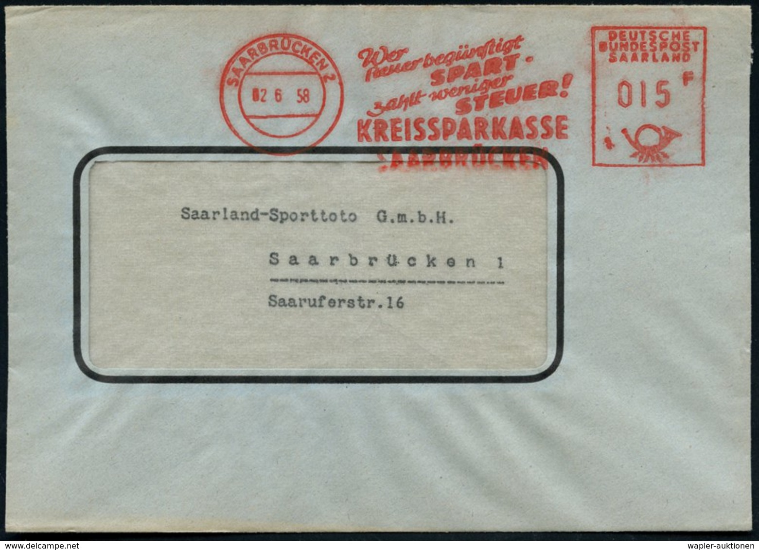 1958 (2.6.) SAARBRÜCKEN 2, Absender-Freistempel Francoty Bundespost Saar, Reklamebrief, Rs. Filialnetz - Bank & Geld / B - Other & Unclassified