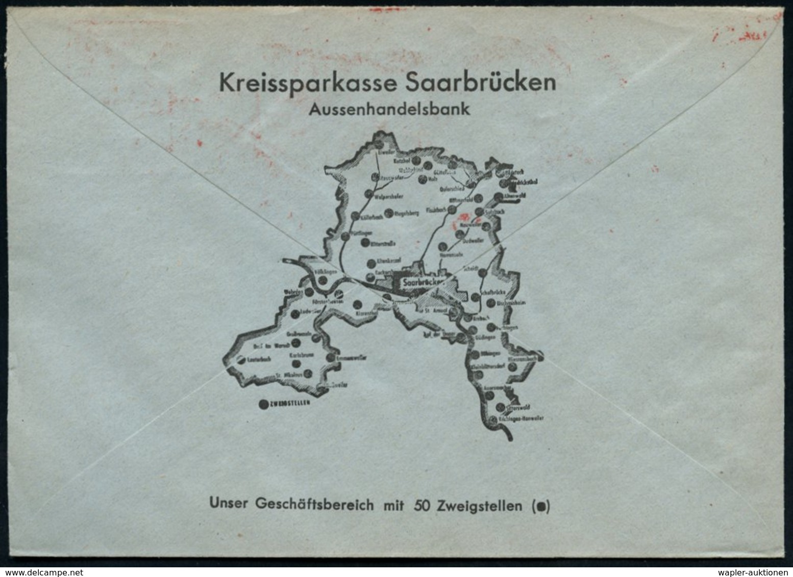 1958 (2.6.) SAARBRÜCKEN 2, Absender-Freistempel Francoty Bundespost Saar, Reklamebrief, Rs. Filialnetz - Bank & Geld / B - Other & Unclassified