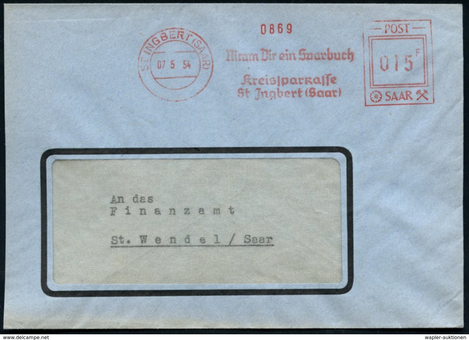 1954 (7.5.) ST. INGBERT, Absender-Freistempel Francoty Bundespost Saar, Firmenbrief - Bank & Geld / Bank & Money / Banqu - Other & Unclassified