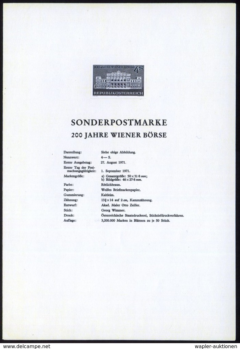 1971 ÖSTERREICH, 4 S. Ungez. Schwarzdruck: 200 Jahre Wiener Börse Auf Amtl. Ankündigungsblatt Der Staatsdruckerei (Mi.13 - Other & Unclassified