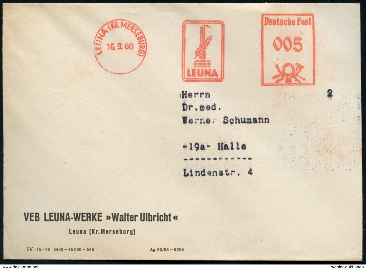 1957 (1.8.) (22 C) LEVERKUSEN-BAYERWERK, Absender-Freistempel (= Hauspostamt!) Firmen-Bf., Rs. Abs.-Vordruck - Chemie /  - Other & Unclassified