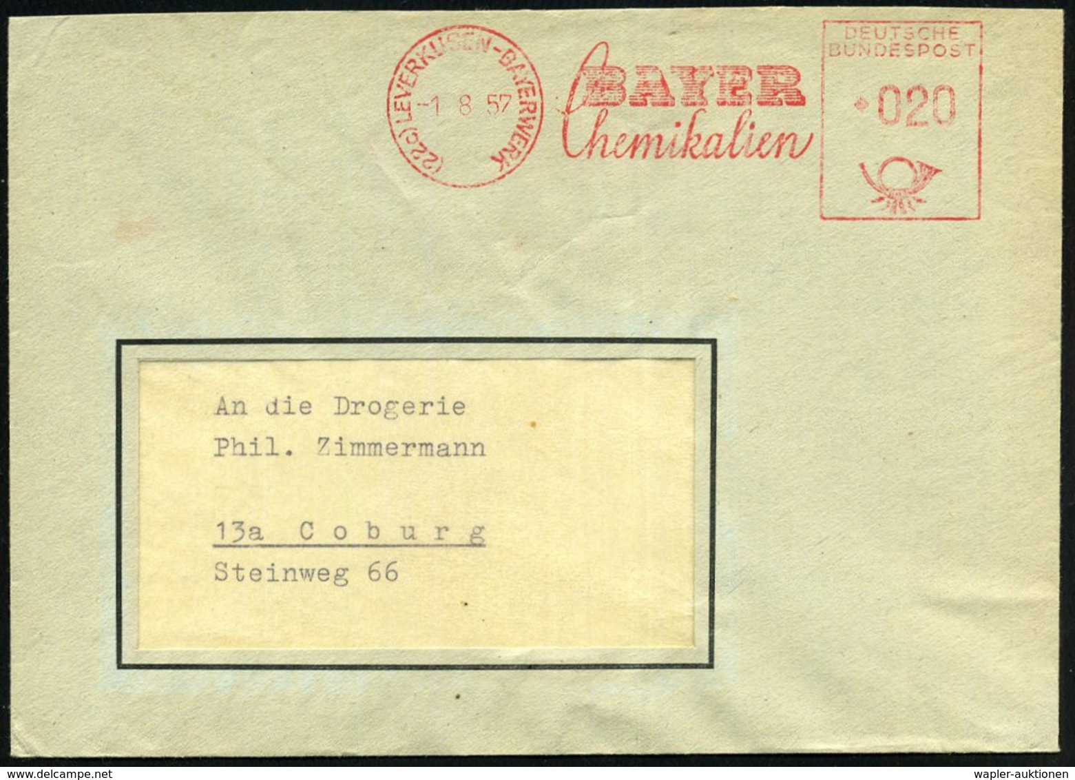 1964 (14.2.) 509 LEVERKUSEN-BAYERWERK, Absender-Freistempel  Bayerwerke (= Hauspostamt!) Firmen-Bf., (rs. Fehlt Klappe)  - Other & Unclassified