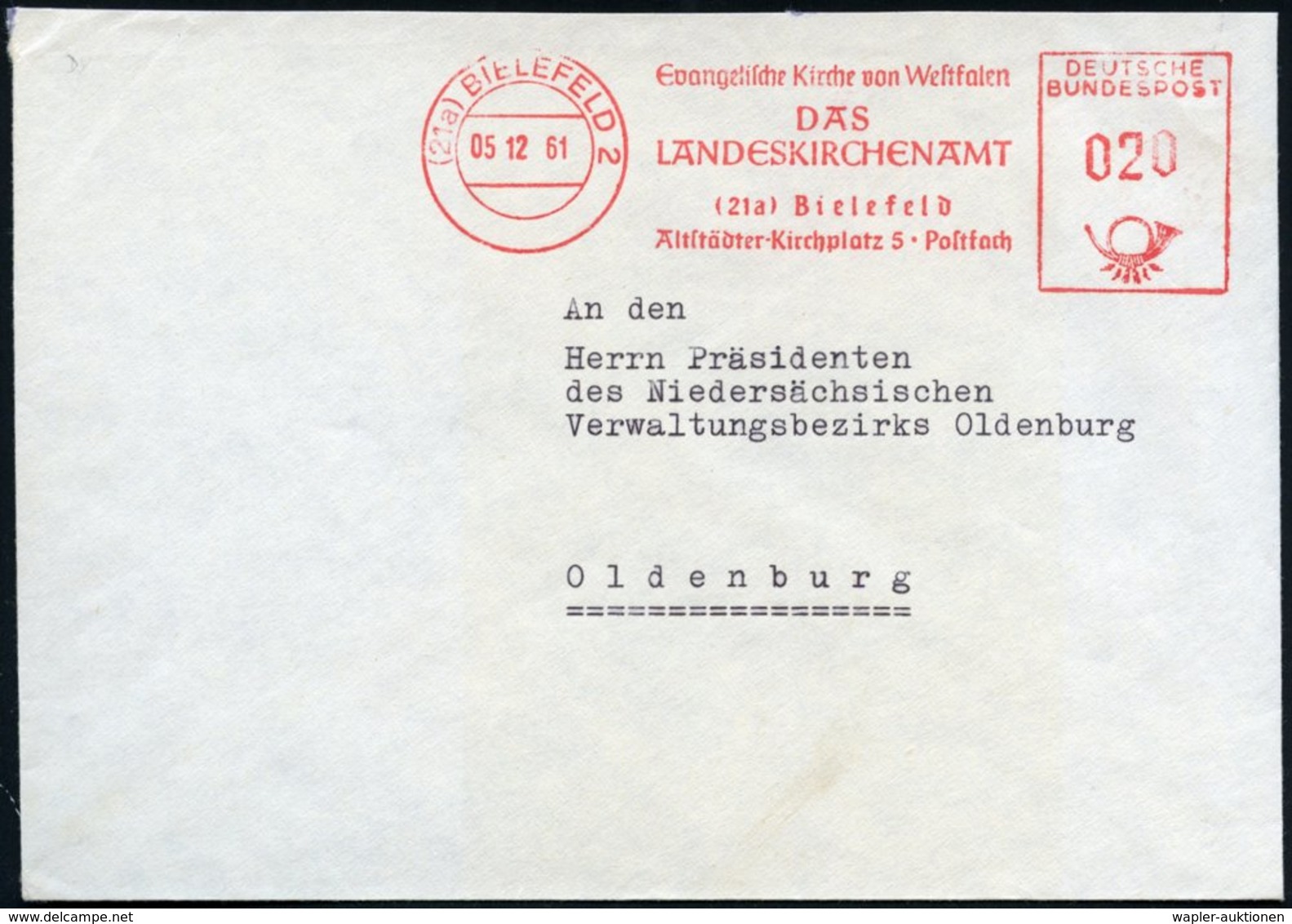 1961 (5.12.) (21 A) BIELEFELD 2, Absender-Freistempel Evangel. Landeskirchenamt, Fernbrief - Christentum & Christliche T - Other & Unclassified