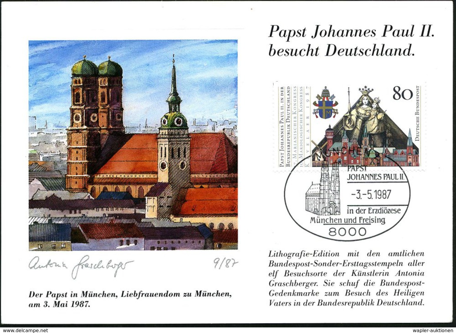 1987 (3.5.) 8000 MÜNCHEN 2, Sonderstempel Besuch Papst Joh. Paul II (Frauenkirche) Auf Passender Frankatur 80 Pf., Geden - Sonstige & Ohne Zuordnung