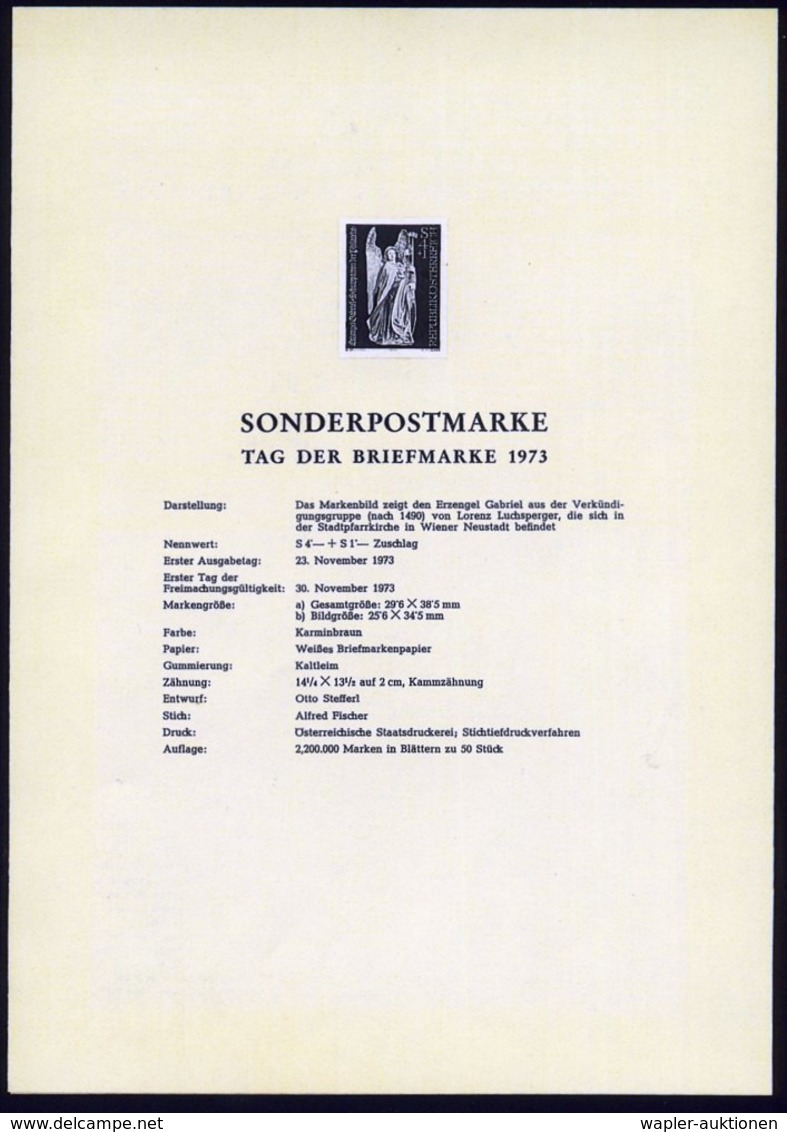 1973 ÖSTERREICH, 4 + 1 S. "Tag Der Briefmarke", Ungez. Schwarzdruck (= Erzengel Gabriel) Auf Amtl. Ankündigungsblatt Der - Sonstige & Ohne Zuordnung