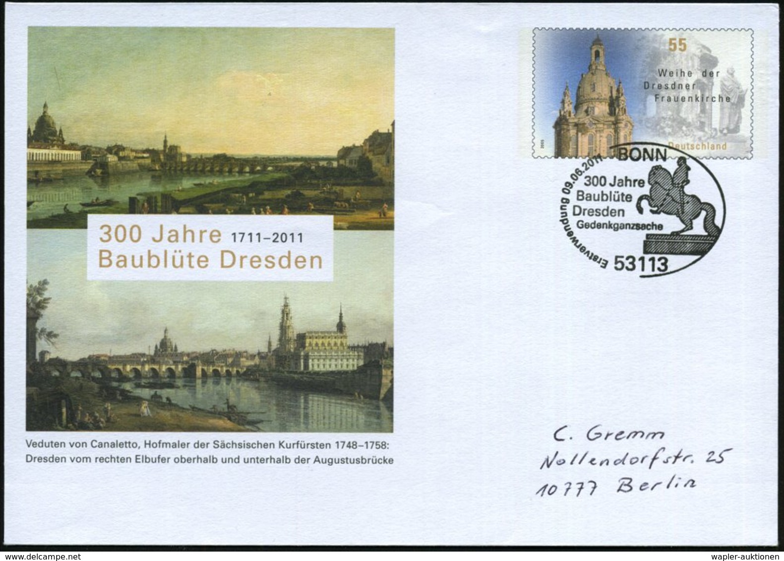 2006/11 DRESDEN, 55 C. Sonderganzsachen-Umschlag Frauenkirche "800 Jahre Dresden" Mit Silhoutte Der Kathedrale "St. Trin - Autres & Non Classés