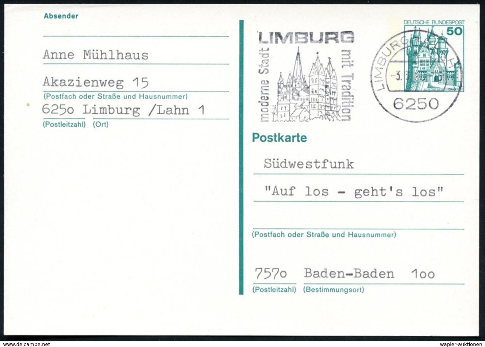 1980 6250 LIMBURG , Maschinen-Werbestempel Mit Dom, Bedarfskarte (Bo.11 A , Type II) - Sakralbauwerke, Dome & Kirchen /  - Other & Unclassified