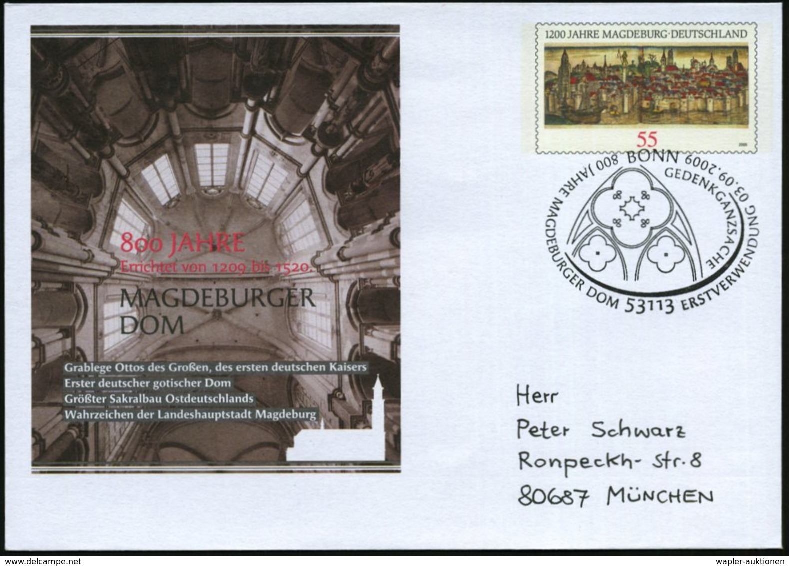 2009 MAGDEBURG, 55 C. Sonderganzsachen-Umschlag "1200 Jahre Magdeburg" /  800 Jahre Magdeburger Dom (Innenbild) Mit Pass - Altri & Non Classificati