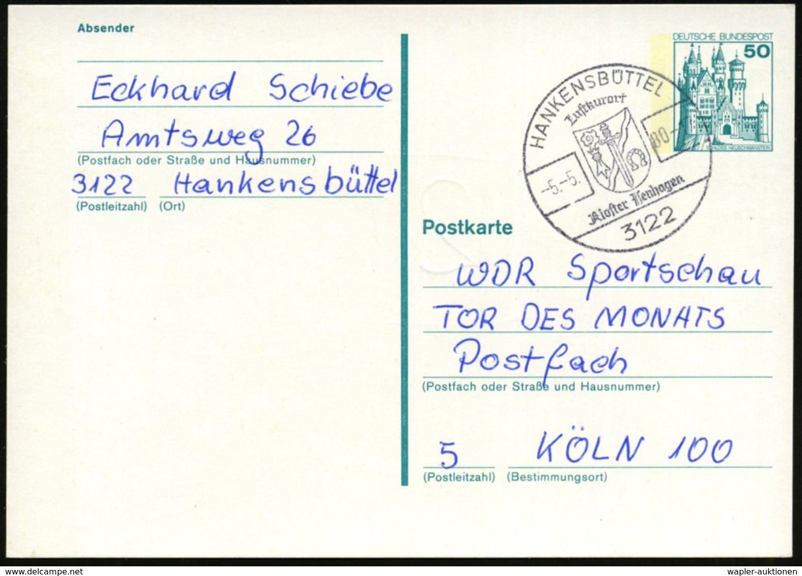 1980 3122 HANKENSBÜTTEL, Handwerbestempel Kloster Henhagen (Wapen), Bedarfskarte (Bo.2) - Klöster & Abteien / Abbeys / A - Sonstige & Ohne Zuordnung