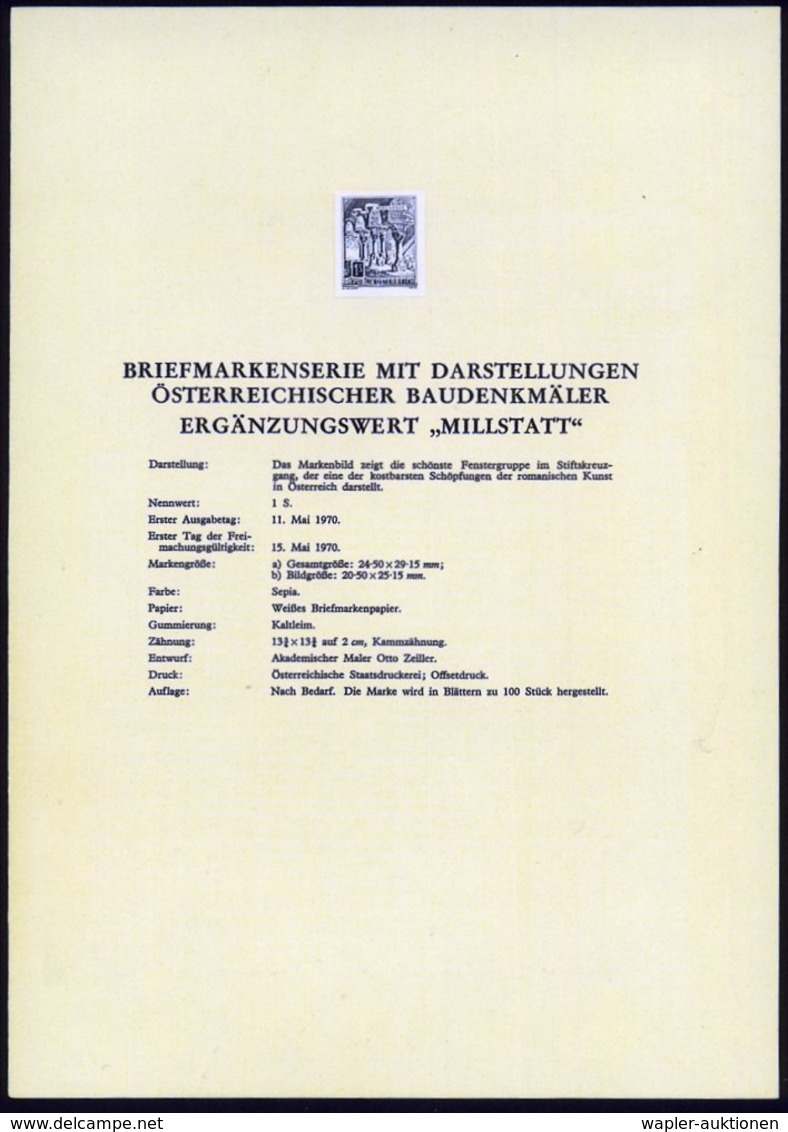 1970 ÖSTERREICH, 1 S. Dauerserie, Ungez. Schwarzdruck = Stiftskreuzgang Milstatt Auf Amtl. Ankündigungsblatt Der Staatsd - Other & Unclassified