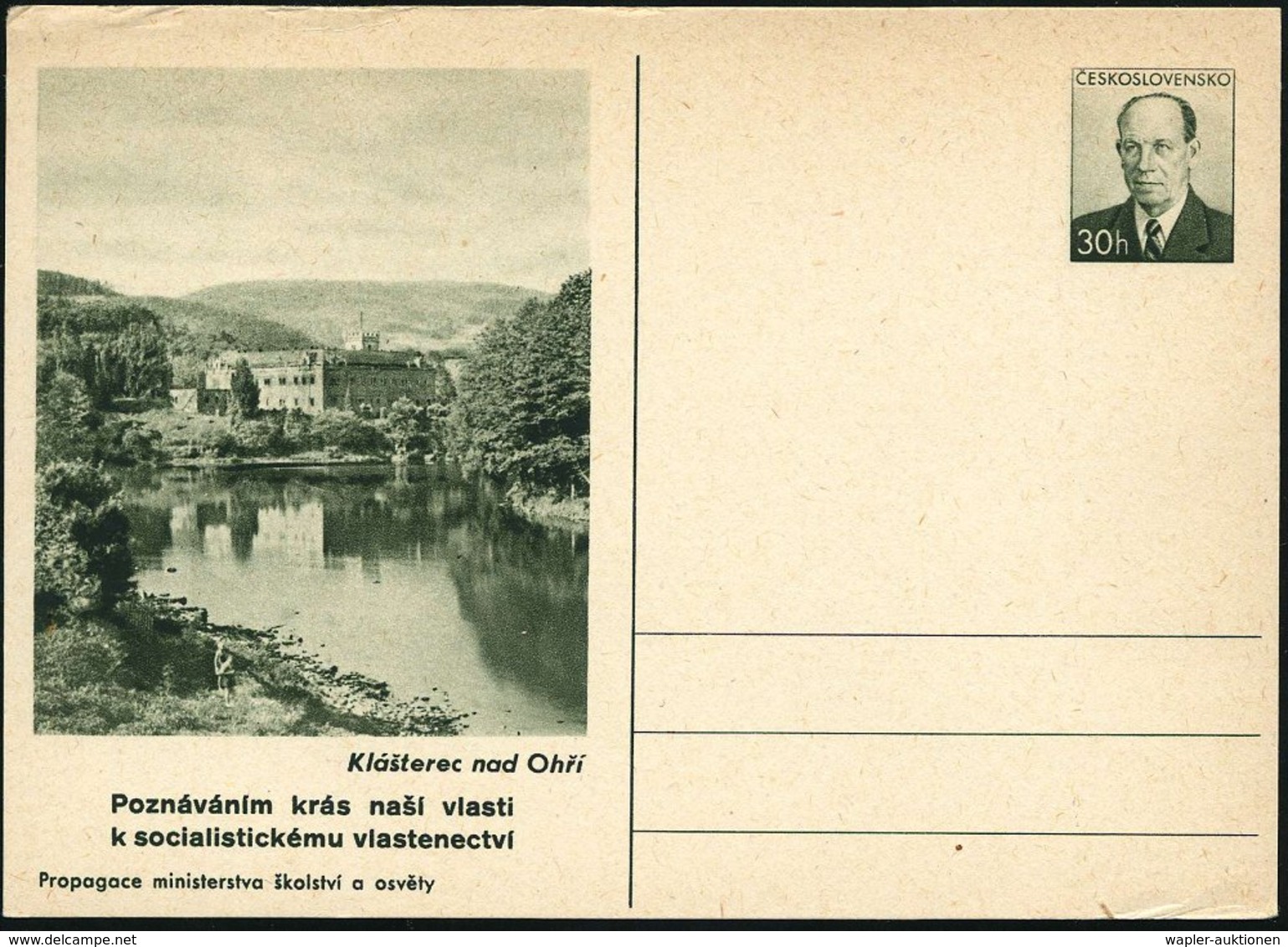 1953 TSCHECHOSLOWAKEI, 30 H. Bildganzsache Zapotocky: Klasterec Nad Ohri = Klösterle An Der Eger (Benediktiner-Kloster G - Autres & Non Classés